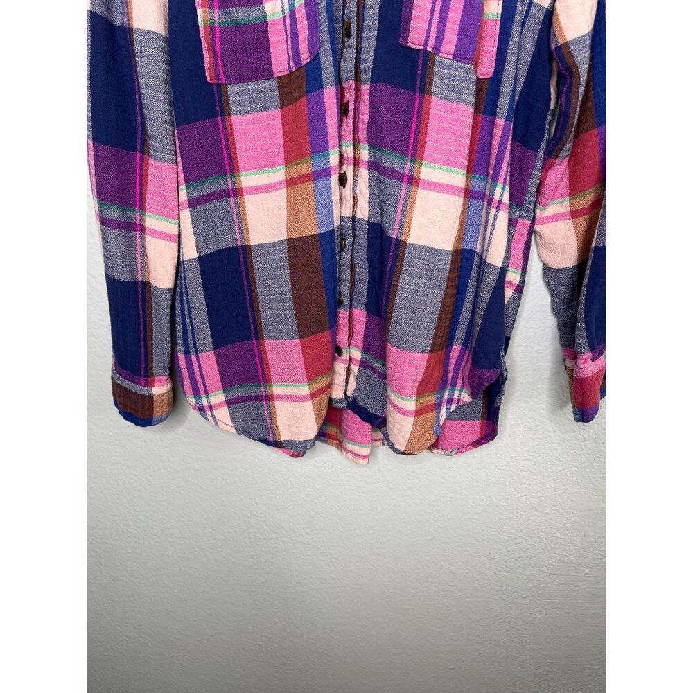 Pilcro Anthropologie Womens Pink Purple Plaid Button-Up Shirt Size Smal - Picture 3 of 11